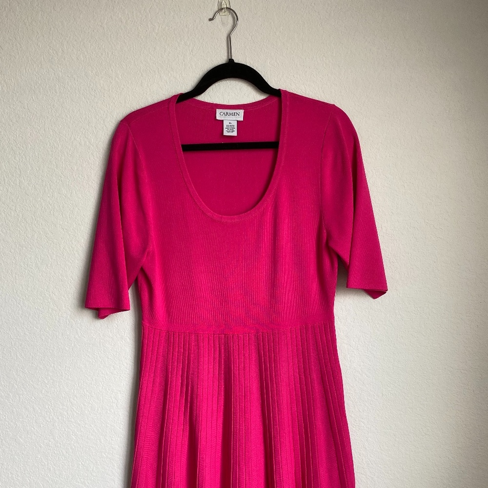 Carmen Marc Valvo Pink Knit Dress